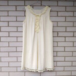 Vintage Yellow Nylon Nightie Retro Summer Nightgown Short Knee Length 43"B Mediu